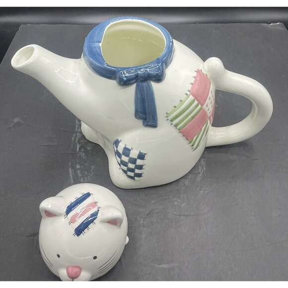 Vintage 1993 Susan Winget Cat Patches Tea Pot  2530 Kitchy Country Cottage Core - Picture 3 of 7